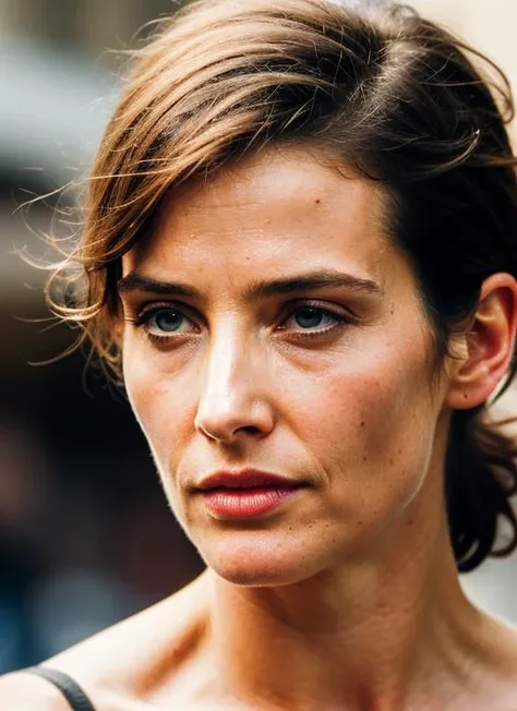 A stunning intricate color close up portrait of (sks woman:1) , wearing Off-the-shoulder dress, epic character composition, sharp focus, natural lighting, subsurface scattering, f2, 35mm, film grain, , by Peter Lindbergh, <lora:locon_cobiesmulders_v1_from_v1_64_32:1>