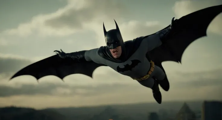 cinematic film still of Cinematic Film stock footage in (arri alexa style) Kodak film print, <lora:Batman Vampire:1> <lora:Vampire-000003:1> Batman Vampire a batman flying through the air with a scary face, shallow depth of field, vignette, highly detailed, high budget, bokeh, cinemascope, moody, epic, gorgeous, film grain, grainy
