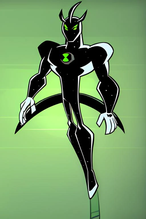 <lora:ttg-03:1> ttg, simple background, basic background, , solo, full body, green background, smiling, <lora:alienx-10 ben10:1> , alien x,, masterpiece, best quality