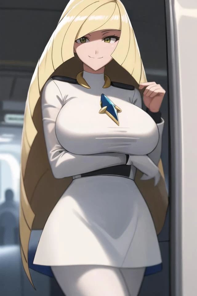 best quality, sharp focus,
shiny skin, 1girl, solo,
<lora:18master:0.85>,
<lora:LusaminePokemon0:1>, Lusamine, lusamine \(pokemon\),
(Time-traveling train station with magical locomotives.:0.7),
(huge breasts:0.85), outline, looking at viewer, slight smile,