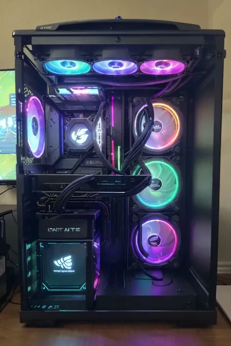 <lora:PCMR_v1:0.6>
a PCMR computer with keyboard and wide screen monitors on a desk, computer case with rgb lights, watercooling pipes and large graphics cards BREAK
in a modern and dark gaming room BREAK
sharp focus, intrincate details, ultra realistic, cinematic look