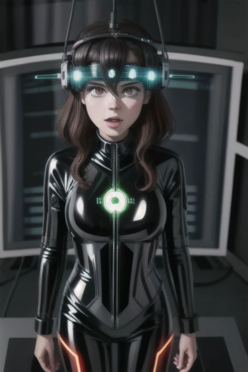 professional detailed photo of (latex office woman) being (brainwashed by glowing screen), Mind Control Eyes, Brainwashed facial expression, (Brainwashing)+++, (Mind Control)+++, (Mind control device),