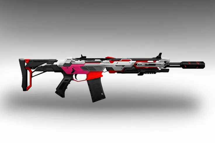 concept art, gun design, automatic rifle, sci-fi weapon, no man, gradient background, gradient, weapon, gun, gray background, science fiction, shadow, still life, black assault rifle, red stripes,<lora:qiangxie:0.8>,