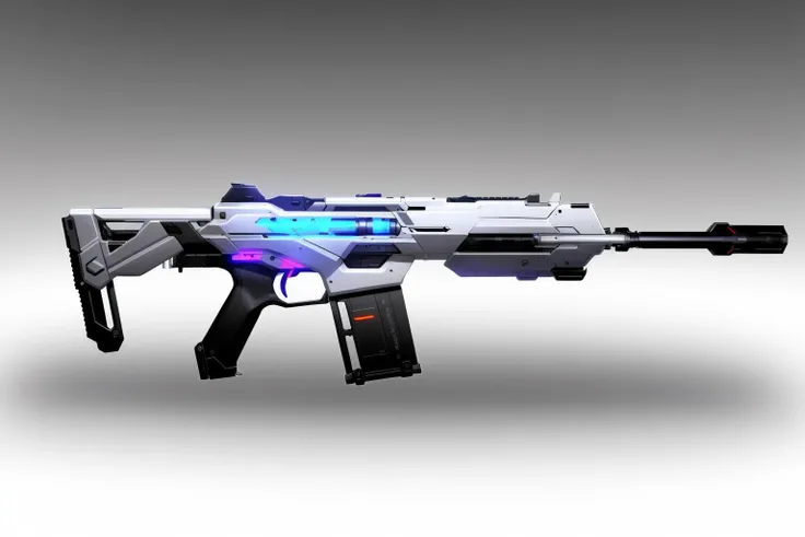 concept art, gun design, automatic rifle, sci-fi weapon, nobody, silver weapon, gradient background, gradient, gun, wire, luminous, sophisticated design, gray background, science fiction, shadow<lora:qiangxie:0.8>,