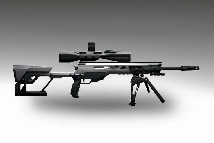 Concept art, gun design, sniper rifle, sci-fi weapon, no humans, gradient, gradient background, weapon, gun, grey background, still life, shadow, rifle, simple background<lora:qiangxie:0.8>,
