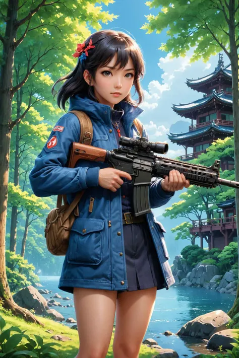 by Ken Sugimori and Lois van Baarle in the style of Hasui Kawase , using an assualt rifle <lora:assualt_rifle:0.60> <lora:more_art:0.30> <lora:midjourney:-0.15> <lora:RMSDXL_Enhance:0.50> <lora:RMSDXL_Creative:0.50> <lora:RMSDXL_Photo:0.50> <lora:RMSDXL_Darkness_Cinema:0.50> <lora:clothing_slider:2.00> <lora:great_lighting:1.50> <lora:aesthetic:1.50> <lora:photorealistic_portrait:1.50> <lora:extremely_detailed:1.50> <lora:dpo:0.25>