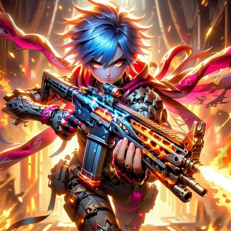 Jinx holding an assault rifle, <lora:XL_Weapon_Assault_Rifle_-_By_HailoKnight:1> <lora:JinxLol:1>