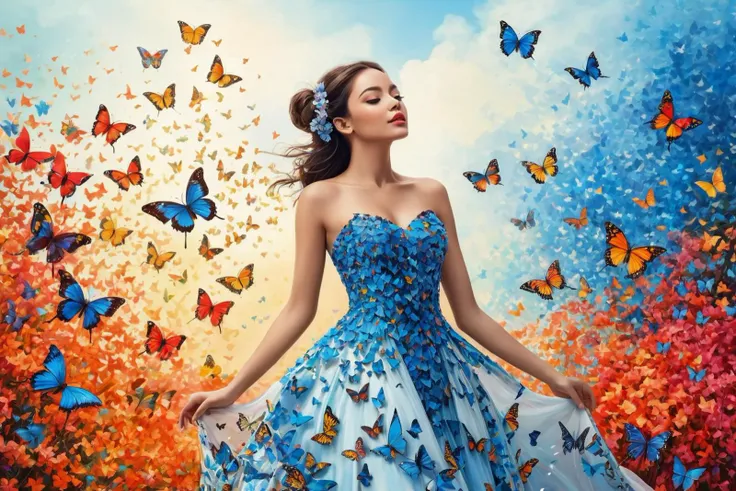 photo, 1girl in an intricately designed dress adorned with vibrant butterflies, butterfly swarming in background, exudes a sense of freedom and artistry, water ink,<lora:OverallDetail:1.4> <lora:HMSGå¾®è·è´è¶XL:1> <lora:add-detail-xl:1.4>
