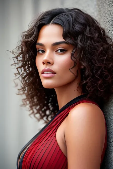 tinakunakey Masterpiece, high quality, 4K, beautiful design, shiny, from the front, award winning photo, extremely detailed, amazing, fine detail, natural curly hair , highly detailed , extremely detailed eyes and face, by lee jeffries nikon d850 film stock photograph 4 kodak portra 400 camera f1.6 lens rich colors hyper realistic lifelike texture dramatic lighting unrealengine trending on artstation cinestill 800 tungsten, 1girl, solo, expressive look, (smiling seductively,puffy lips,) HDR, highest quality, sexy dress, sharp focus, looking at viewer, facing viewer, 4k,emerald green eyes beautifully detailed,a woman in a (((highly detailed red and black))) dress standing in front of a wall