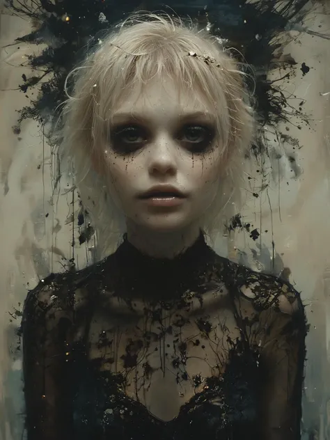 creepy smile, ethereal fantasy, fantasy artwork, intricate artwork, minimalism, clear lines, (double exposure:1.2), (portrait:1.2), a girl, detailed face, short blonde hair, open hair, black strands, (extremely luminous translucent:1.2), (white sleeveless dress, silhouette, cleavage), (stars, floral pattern decoration, glowing effect:1.2), magnificent, celestial, ethereal, painterly, epic, majestic, magical, dreamy, elegant, abstract, 12 mm, f1/8.0, 1/320 sec, ISO 300 <lora:mentixis:0.8> mentixis, metix <lora:Melting_world:0.8>