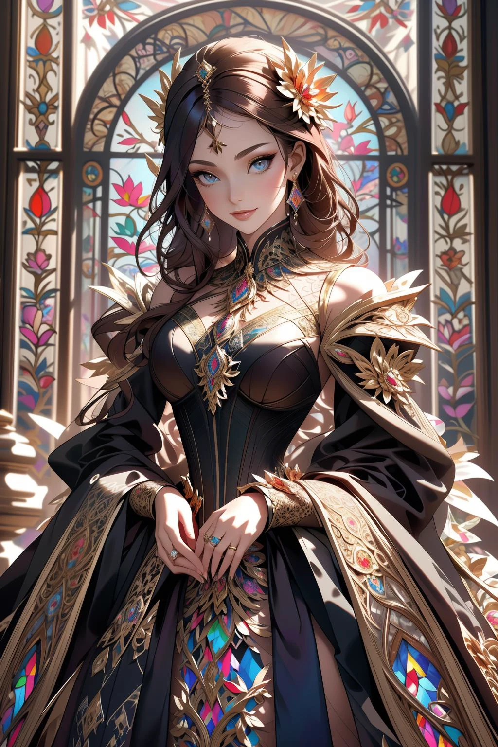 ((Masterpiece, best quality,edgQuality)),smiling,excited,
edgFD, a dress made of golden stained glass,design,woman wearing edgFD, fantasy_dress
<lora:edgFantasy_Dress:1>