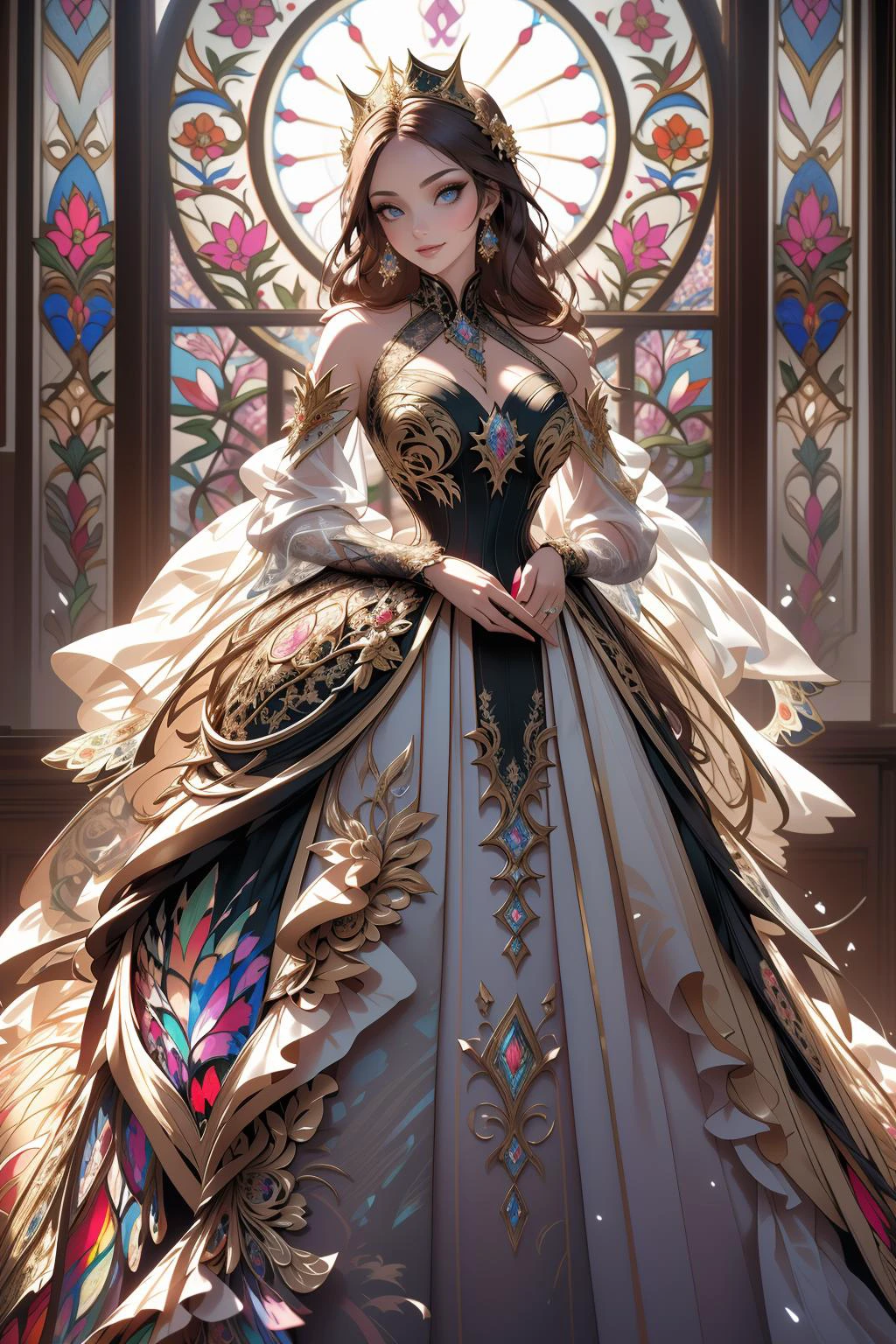 ((Masterpiece, best quality,edgQuality)),smiling,excited,
edgFD, a dress made of golden stained glass,design,woman wearing edgFD, fantasy_dress
<lora:edgFantasy_Dress:1>