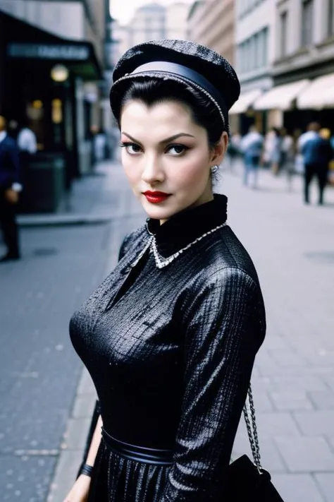 Yvonne de Carlo Street Style, perfecteyes eyes, <lora:lora_perfecteyes_v1_from_v1_160:1>