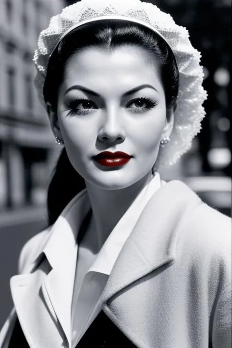 Yvonne de Carlo Street Style, perfecteyes eyes, <lora:lora_perfecteyes_v1_from_v1_160:1>