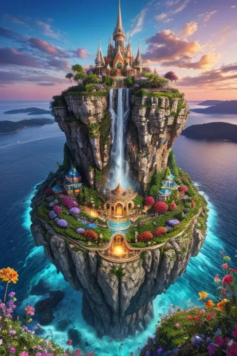 In the virtual world, a fantastical realm unfolds before your eyes: a whimsical escape room crafted with outstanding creativity, depicted in an extraordinary concept art painting. The main subject of this mesmerizing image is an intricate floating island, adorned with vibrant flora and cascading waterfalls. The island is enveloped in an ethereal mist, giving it an otherworldly aura. The meticulous attention to detail is evident in the intricate carvings on the island's architecture, the brilliant array of colors that bring every element to life, and the seamless blending of magical elements into the scene. This breathtaking artwork immerses viewers in a realm of enchantment, promising an unforgettable virtual experience. <lora:DETAIL_SLIDER_BY_STABLE_YOGI:0.7>, epiCPhoto