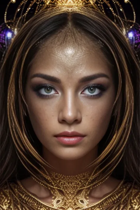 (8k, RAW photo, highest quality), hyperrealistic abstract style portrait of an otherworldly being with metallic skin, glowing orbs for eyes, and intricate fractal patterns emanating from their face, non-representational, colors and shapes, expression of feelings, imaginative, highly detailed
<lora:Detail Slider V2 By Stable :0.4>