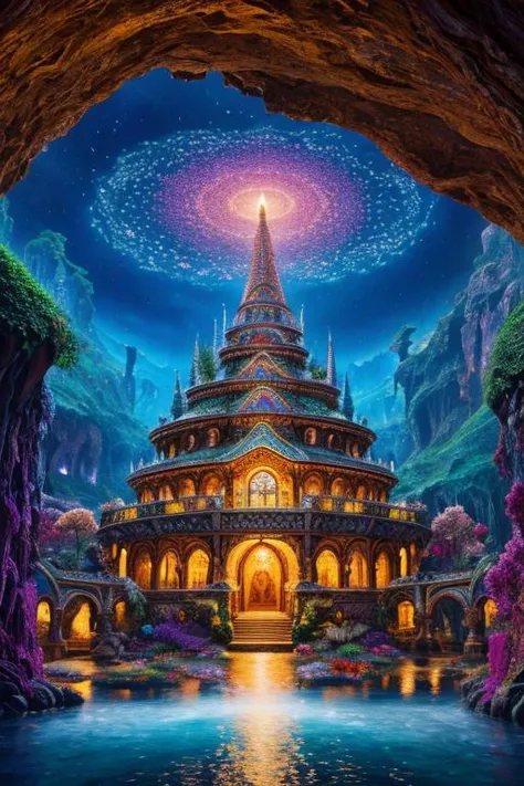 In the virtual world, a fantastical realm unfolds before your eyes: a whimsical escape room crafted with outstanding creativity, depicted in an extraordinary concept art painting. The main subject of this mesmerizing image is an intricate floating island, adorned with vibrant flora and cascading waterfalls. The island is enveloped in an ethereal mist, giving it an otherworldly aura. The meticulous attention to detail is evident in the intricate carvings on the island's architecture, the brilliant array of colors that bring every element to life, and the seamless blending of magical elements into the scene. This breathtaking artwork immerses viewers in a realm of enchantment, promising an unforgettable virtual experience. <lora:DETAIL_SLIDER_BY_STABLE_YOGI:0.7>, epiCPhoto