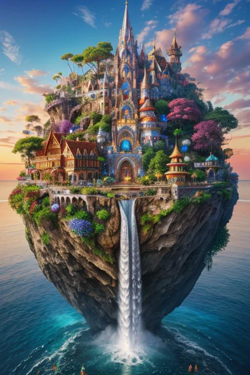 In the virtual world, a fantastical realm unfolds before your eyes: a whimsical escape room crafted with outstanding creativity, depicted in an extraordinary concept art painting. The main subject of this mesmerizing image is an intricate floating island, adorned with vibrant flora and cascading waterfalls. The island is enveloped in an ethereal mist, giving it an otherworldly aura. The meticulous attention to detail is evident in the intricate carvings on the island's architecture, the brilliant array of colors that bring every element to life, and the seamless blending of magical elements into the scene. This breathtaking artwork immerses viewers in a realm of enchantment, promising an unforgettable virtual experience. <lora:DETAIL_SLIDER_BY_STABLE_YOGI:0.7>, epiCPhoto