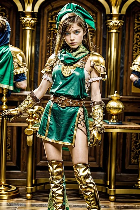 ((cowboy shot:1.5, slim body, waist, thighs:1.2, legs)), 1girl, solo, beautiful, (masterpiece), best quality, (extremely detailed face), extremely detailed eyes, perfect lighting, OverallDetail, detailed, textured skin, , <lora:goodhandsBetaGtonero2:0.6>, good hands, <lora:adddetails:1>, <lora:more_details:0.5>, <lora:detail_slider_v4:3>
-------------------------------
<lora:Robina_Hood_Adventure_Quest:0.8> (aia_robina_hood), ((green bandana)), brown leather boots, brown leather gloves, blue eyes, dark ginger hair, ((golden pauldrons))
--------------------------------------------
((standing, dynamic pose)), simple background, front view, photo, photograph, (eyes on viewer)