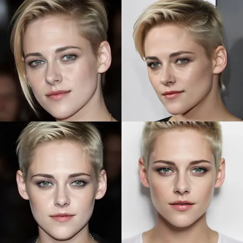 amazing photo of (Kristen Stewart:0.8) sks woman, 30 yo beautiful actress in (various angles), short blond hair, big chin, square jaw, large chin, (small eyes:1.3), perfect teeth (skin details,:1.2) (pores:0.7), (skin texture,:0.7), radiant skin, sharp photo, 8k, DSLR
perfect teeth, beautiful smile, white teeth, 
 <lora:lora_kristenstewart_v1_from_v1_160:1.3>