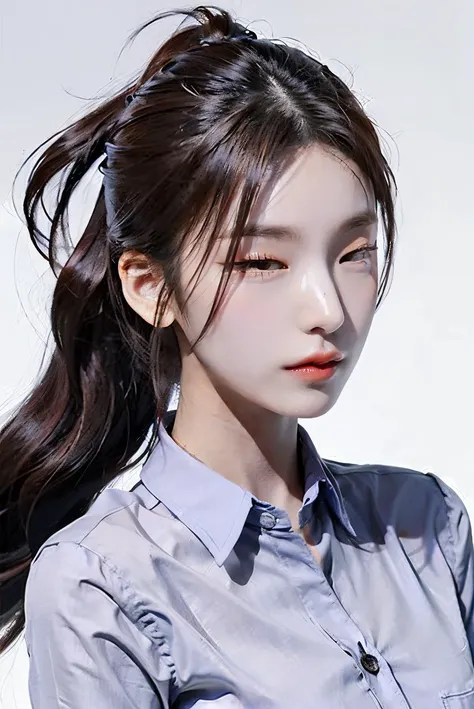 (highest quality, ultra-detailed, photo-realistic), simplified white background, professional lighting, (closeup shot of a lady, random expression, collared shirt, skin-tight, random color:1.2), (long neck:1.2), (smile:0.3), (cheek:1.4), perky breasts, pale skin, brown hair, french braid ponytail, <lora:makina69_yeji_v2.0:0.9> <lora:raita:0.45> <lora:eye_opening_v2.0:2> <lora:FaceSizeAdjuster:-0.8> <lora:OC:0.15> <lora:st-fs_v1.1:-0.8>