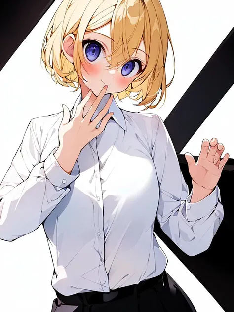 <lora:eye_opening_v2.0:-4>,masterpiece, 1girl,eye focus, blonde hair, short hair,
white shirt, long sleeves, closed shirt,
black background,