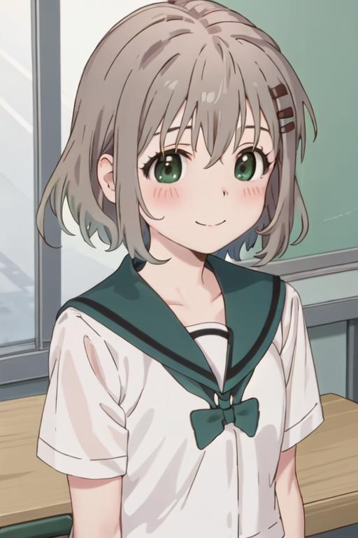 Anime girl with green eyes and a white shirt and green tie - SeaArt AI