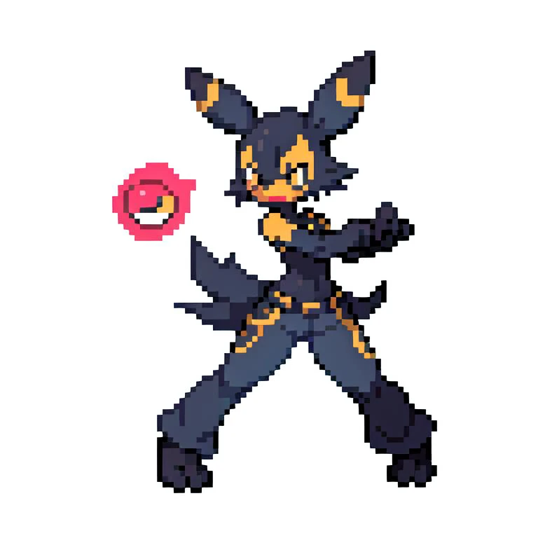 umbreon,(1girl), (anthro), furry, (black fur), rabbit ears,
psychic, glowing eyes, yellow eyes, looking to the side, angry, scowl, legs together,
jeans, tanktop,
white background,
poke ball,
<lora:F1-Furry-Eeveelution:1>
<lora:pk_trainer768_V1:.6>