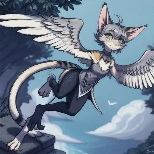 Solo, 1_person, 2_wings, 1_tail, 2_legs, short_snout, fully_clothed, dress, pants, no_hands, small_nose, robe, avian_arms, large_wings, avian_body, wing_arms, no_hands, harpy, tapered_tail, large_wings_for_arms, feathered_butt, feline_face, short_snout, avian_bodytype, feathery_tail, thick_tail, clothed,
 cat_ears, catbird, flat_chest, feathers, digitigrade_legs, prehensile_toes, <lora:animeHarpy_v10:1> (best quality, high quality)(rating: safe)