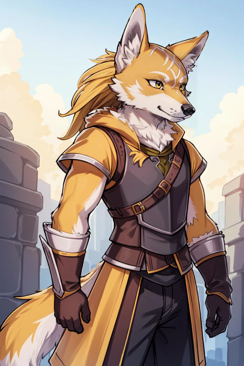 (masterpiece, best quality), intricate details,
1boy, <lora:wolf_link:0.8> wolf link, (yellow fur:1.4), armor,