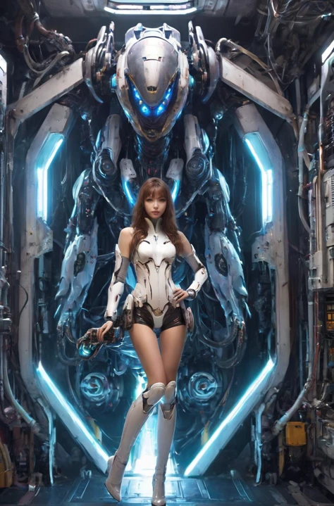(huge glowing sex machine inserted into vagina:1.6), 1girl,solo,best quality, masterpiece, high quality, highres, (vaginal object insertion:1.6) ,facing viewer, looking at viewer, spacecraft interior, uncensored, full body, bangs, long hair, (sex machine), (riding), nicetack, nice face,  dildo,  spread legs, spread pussy, mecha,godpussy,
 <lora:SDXL_GodPussy_v1 è§¦å godpussy:0.3> <lora:SDXL lucia 000001:0.7>