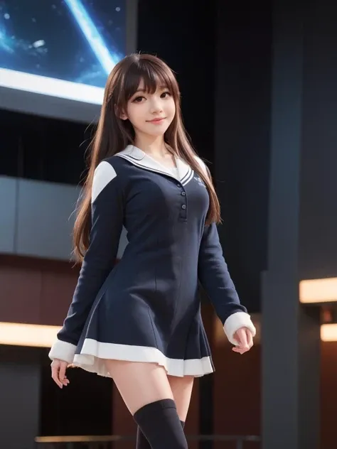 best quality,best animated,masterpiece,ray tracing, global illumination, solo, science fiction,bio lab, symmetry, facing viewer, lucia, (light smile:0.5), looking at viewer, long hair, (((bangs))), depth of field, movie theater, bioluminescence, 25-year-old girl,full body,winter uniform, high heels, black thighhighs, no nipples,
<lora:SDXL lucia 000001:0.8>