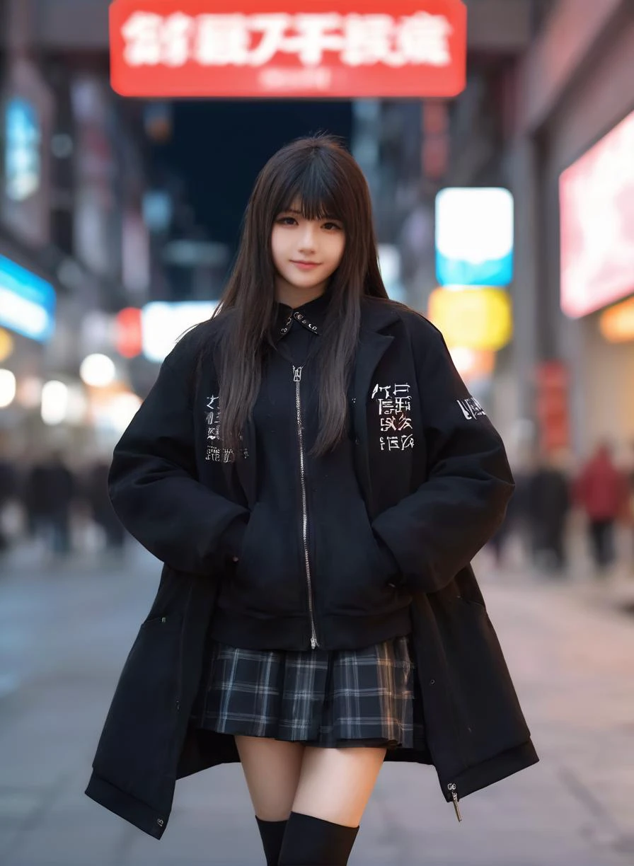 <lora:Princess Lucia:0.6>,
cyberpunk world,best quality,masterpiece,ray tracing, global illumination, solo, cyberpunk japan, science fiction,cyberpunk, symmetry, facing viewer, lucia, (light smile:0.5), looking at viewer, long hair, (((bangs))), depth of field, bioluminescence, 25-year-old girl,full body,cyberpunk winter uniform, high heels,black thighhighs, no nipples, cinemagraph,