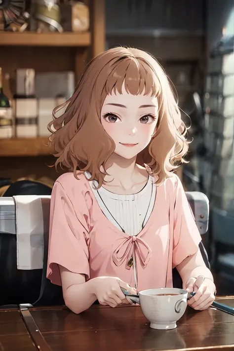 1girl, josee portrait, upper body, sitting <lora:josee_1_Josee:1>, smile , straight-on, wavy hair