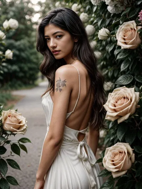 beautiful girl, elegant dress, small tattoo, perfect hair, small stature, breast, nipples, narrow waist, small butt, (elegant necklace:0.8), cinematic shot, near the white roses, fashion style, low key, masterpiece, shot by Richard Avedon, Tower13_Sierra, epiCPhoto <lora:more_details:0.7> <lora:add_detail:0.3> <lora:AdvancedEnhancer:1>FILM <lora:epi_noiseoffset2:0.75>