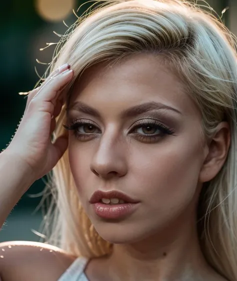 cinematic photo (best quality), (masterpiece),(semi realistic), (detailed),(film grain, skin details, 4k), photoshoot of amazing woman, <lora:quiron_JessieVolt_v1_Lora:0.87> JessieVoltQuiron, realistic, makeup, Dappled Light, analog style (look at viewer) (skin texture) (film grain), (hyper realistic texture skin), cinematic light, sidelighting, ultra high res, best shadow, RAW, (Dutch angle), . 35mm photograph, film, bokeh, professional, 4k, highly detailed