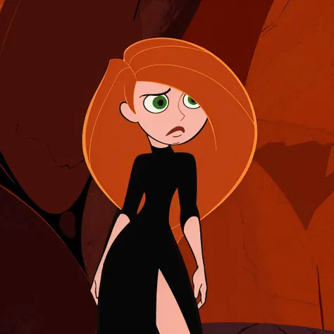 Best_QualityPos, RAW photo, intricate details, best quality, 8k uhd, soft lighting, 1girl, solo, green eyes, orange hair, long hair, black dress, long dress, kim possible <lora:Kimberly_Ann_Possible:0.8> <lora:kim_possible_offset:1>