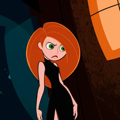 Best_QualityPos, RAW photo, intricate details, best quality, 8k uhd, soft lighting, 1girl, solo, green eyes, orange hair, long hair, black dress, long dress, kim possible <lora:Kimberly_Ann_Possible:0.8> <lora:kim_possible_offset:1>