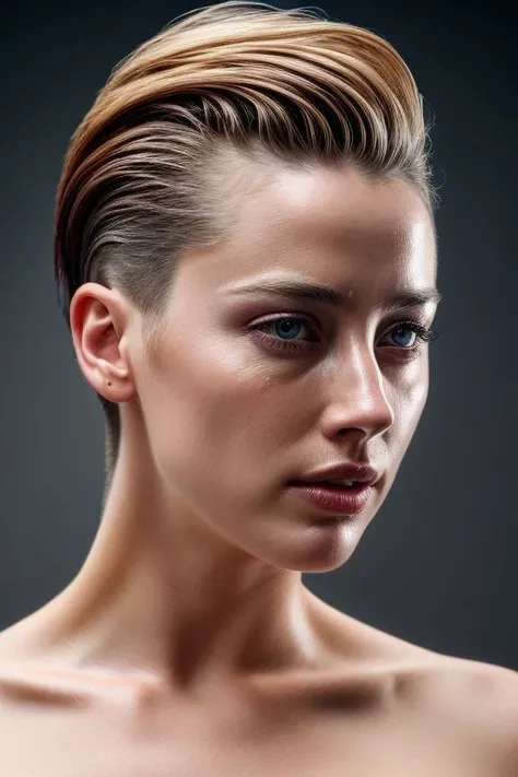 (CR-AmberHeard-aicelebart:0.85), full color portrait of woman, (oiled shiny skin:1.0), face close up, (undercut hair:1.1), nude,
masterpiece, best quality, sharp focus, highres 8k uhd, ultra-detailed, rim light, deep grey background,