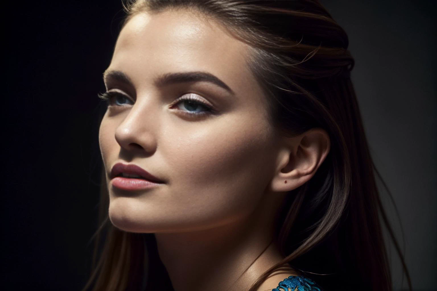 ((best quality)), ((masterpiece)),  ,, instagram, mid shot photo of [Lily Donaldson|laurabailey] as [QuantumASMR|Celine Farach], egirl makeup dark fantasy background, charming smirking by Martin Deschambault and Robert McGinnis ultra realistic highly detailed intricate photorealistic analog style photograph sharp focus on eyes, cinematic lighting<lora:Elixir:1>