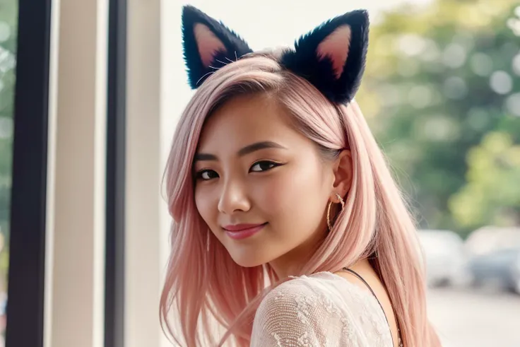 ((best quality)), ((masterpiece)),  ,, (8k), RAW photo, best quality, ultra high res,( realistic),( Kpop idol),( aegyo sal:1), cute, 1girl,( outdoor), bokeh,( night),( shrine lamp lights), smile, solo, looking a viewer, solo, beautiful and delicate detailed girl, yae miko, , pink hair, long hair, no clothes, best quality, tail, detailed hands, detailed fingers, shadow lighting, jewelry, earrings, ribbon trim, , thick lips, professional lighting, detailed lighting, photon mapping, radiosity, physically-based rendering,, backlighting, depth of field, natural lighting, hard focus, film grain, one meter shooting distance, professional photoshoot, photographed with a Sony a9 II Mirrorless Camera, detailed eyes, realistic eyes, detailed shadow, dog ears, detailed lighting,( detailed hair), realistic hair, realistic lighting, realistic shadow, realistic outfit, realistic skin, soft reflection of light from above, pink dog ears, realistic soft dog ears fur, realistic fabric, fibers of the clothing fabric, realistic hand wrinkles, realistic eyes , ,<lora:Elixir:1>