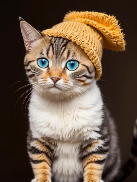 (((masterpiece))), (((best quality))), ((highly detailed)), (8k portrait of a cute small cat with hat), (royal pose), (noble cat), (digital art)