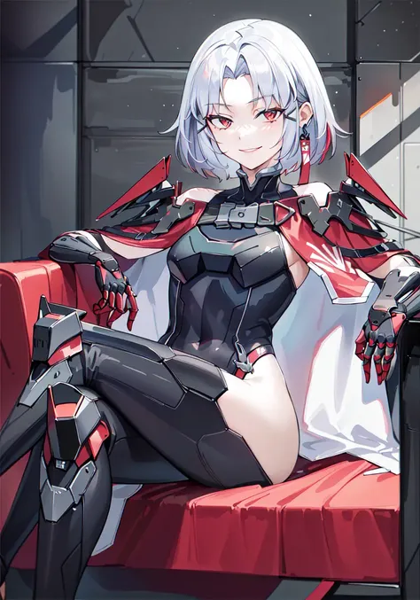 ((((masterpiece, best quality, high resolution)))), OrigFullArm, full armed, 1girl, solo, sitting, smile, crossed legs, looking at viewer, leotard, multicolored hair, couch, cape,
<lora:NikkeDrake:0.7>,