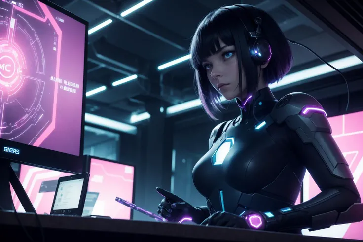 In neon-lit cityscapes, a girl takes flight,
In the realm of wires, where data ignites,
Cybernetic enhancements adorn her form,
A fusion of human and machine, a new norm.
She roams the streets, a digital ghost,
A guardian of secrets, she loves the most,
In the depths of cyberspace, she finds her home,
A hacker of whispers, lost in the unknown.
Her eyes reflect the glow of city's blaze,
A constant stream of code, her mind ablaze,
Her fingertips dance upon the keyboard's keys,
Unraveling mysteries, breaching boundaries with ease.
In virtual realms, she's a queen of disguise,
A chameleon in shadows, hidden from prying eyes,
Her cybernetic mind, a weapon and shield,
Navigating the labyrinth, where secrets are concealed.
Within her veins flows the pulse of the machine,
Her heartbeat synchronized with the digital stream,
She transcends the boundaries of flesh and bone,
A girl in the matrix, a being of the unknown.
In the darkness of the net, she finds her kin,
Others like her, connected in binary within,
Unraveling the threads of a corrupted world,
She fights for justice, her virtual flag unfurled.
But beneath the cyberpunk visage she bears,
A soul that longs for freedom, for someone who cares,
In this world of wires and shadows, she's adrift,
Seeking connection, a touch, a heartfelt rift.
So, she roams the neon-lit streets alone,
A girl of cybernetics, with secrets of her own,
In the ghostly realm where shells intertwine,
She finds her purpose, her destiny enshrined.
In the tapestry of data, she weaves her tale,
A cyberpunk symphony, where realities prevail,
The girl in the digital realm, a beacon of might,
In the ghost in the shell, a soul's eternal flight.
