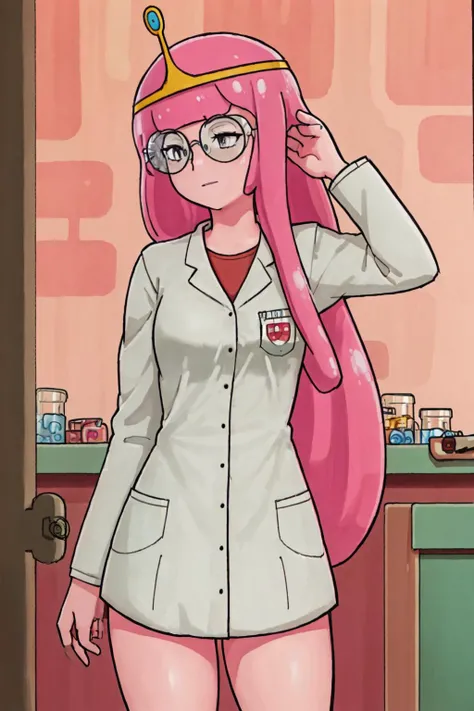 CR1.3, bubblegumwaifu, lab coat and safety glasses in an candy laboratory <lora:princessbublegum_character:0.9> <lora:Candyland:0.6>