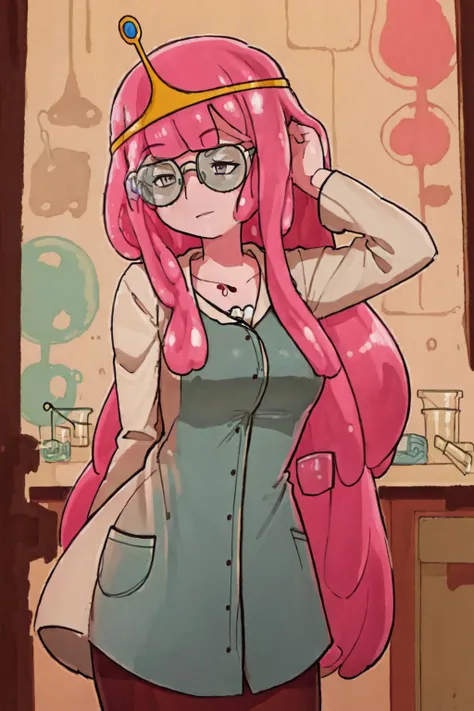 CR1.3, bubblegumwaifu, lab coat and safety glasses in an candy laboratory <lora:princessbublegum_character:1> <lora:Candyland:1>