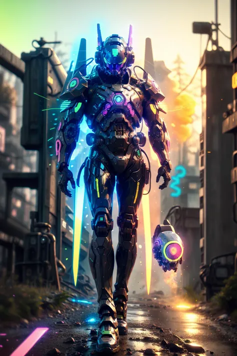 CR1.3, man with random_color technowear powerarmor, glitched neon effects, bugged effects, digital cyberhelmet, (chromatic_horizontal_aberration:1.3), too much mist from steaming cyberbrain, color displacement, shell_filtered_image, alley backgroud with neon ads <lora:CyberskullAI:0.2> <lora:cyberhelmetv0.7:0.4> <lora:BokehMecha:0.6>