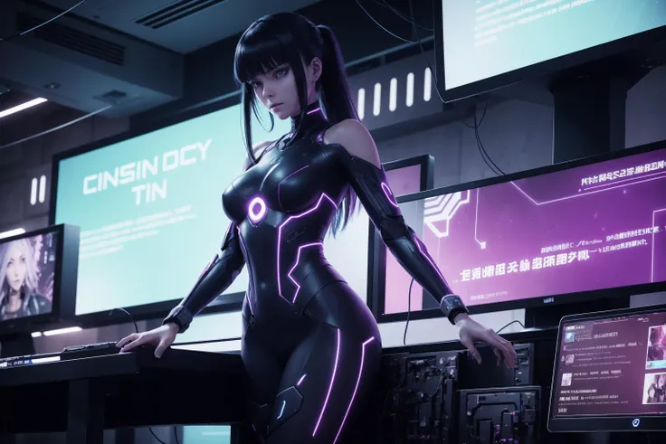 In neon-lit cityscapes, a girl takes flight,
In the realm of wires, where data ignites,
Cybernetic enhancements adorn her form,
A fusion of human and machine, a new norm.
She roams the streets, a digital ghost,
A guardian of secrets, she loves the most,
In the depths of cyberspace, she finds her home,
A hacker of whispers, lost in the unknown.
Her eyes reflect the glow of city's blaze,
A constant stream of code, her mind ablaze,
Her fingertips dance upon the keyboard's keys,
Unraveling mysteries, breaching boundaries with ease.
In virtual realms, she's a queen of disguise,
A chameleon in shadows, hidden from prying eyes,
Her cybernetic mind, a weapon and shield,
Navigating the labyrinth, where secrets are concealed.
Within her veins flows the pulse of the machine,
Her heartbeat synchronized with the digital stream,
She transcends the boundaries of flesh and bone,
A girl in the matrix, a being of the unknown.
In the darkness of the net, she finds her kin,
Others like her, connected in binary within,
Unraveling the threads of a corrupted world,
She fights for justice, her virtual flag unfurled.
But beneath the cyberpunk visage she bears,
A soul that longs for freedom, for someone who cares,
In this world of wires and shadows, she's adrift,
Seeking connection, a touch, a heartfelt rift.
So, she roams the neon-lit streets alone,
A girl of cybernetics, with secrets of her own,
In the ghostly realm where shells intertwine,
She finds her purpose, her destiny enshrined.
In the tapestry of data, she weaves her tale,
A cyberpunk symphony, where realities prevail,
The girl in the digital realm, a beacon of might,
In the ghost in the shell, a soul's eternal flight.