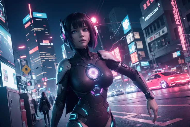 In neon-lit cityscapes, a girl takes flight,
In the realm of wires, where data ignites,
Cybernetic enhancements adorn her form,
A fusion of human and machine, a new norm.
She roams the streets, a digital ghost,
A guardian of secrets, she loves the most,
In the depths of cyberspace, she finds her home,
A hacker of whispers, lost in the unknown.
Her eyes reflect the glow of city's blaze,
A constant stream of code, her mind ablaze,
Her fingertips dance upon the keyboard's keys,
Unraveling mysteries, breaching boundaries with ease.
In virtual realms, she's a queen of disguise,
A chameleon in shadows, hidden from prying eyes,
Her cybernetic mind, a weapon and shield,
Navigating the labyrinth, where secrets are concealed.
Within her veins flows the pulse of the machine,
Her heartbeat synchronized with the digital stream,
She transcends the boundaries of flesh and bone,
A girl in the matrix, a being of the unknown.
In the darkness of the net, she finds her kin,
Others like her, connected in binary within,
Unraveling the threads of a corrupted world,
She fights for justice, her virtual flag unfurled.
But beneath the cyberpunk visage she bears,
A soul that longs for freedom, for someone who cares,
In this world of wires and shadows, she's adrift,
Seeking connection, a touch, a heartfelt rift.
So, she roams the neon-lit streets alone,
A girl of cybernetics, with secrets of her own,
In the ghostly realm where shells intertwine,
She finds her purpose, her destiny enshrined.
In the tapestry of data, she weaves her tale,
A cyberpunk symphony, where realities prevail,
The girl in the digital realm, a beacon of might,
In the ghost in the shell, a soul's eternal flight.