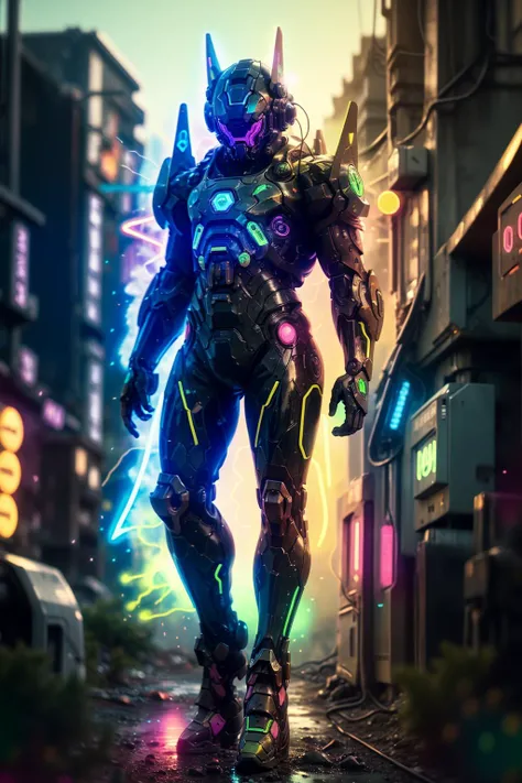CR1.3, man with random_color technowear powerarmor, glitched neon effects, bugged effects, digital cyberhelmet, (chromatic_horizontal_aberration:1.3), too much mist from steaming cyberbrain, color displacement, shell_filtered_image, alley backgroud with neon ads <lora:CyberskullAI:0.2> <lora:cyberhelmetv0.7:0.4> <lora:BokehMecha:0.6>